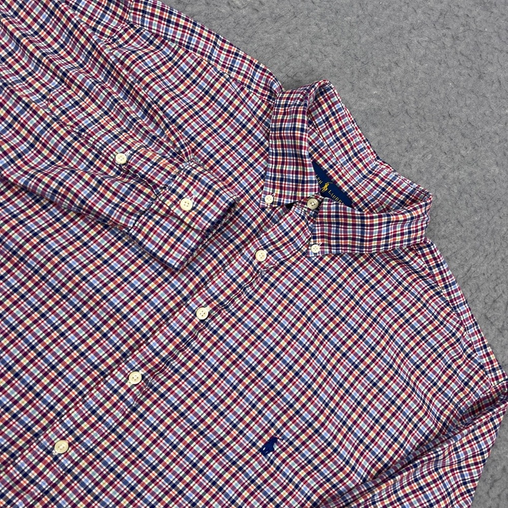 Ralph Lauren Shirt Mens 2XLT Red Blue Check Plaid Pony Collared Preppy Button Up